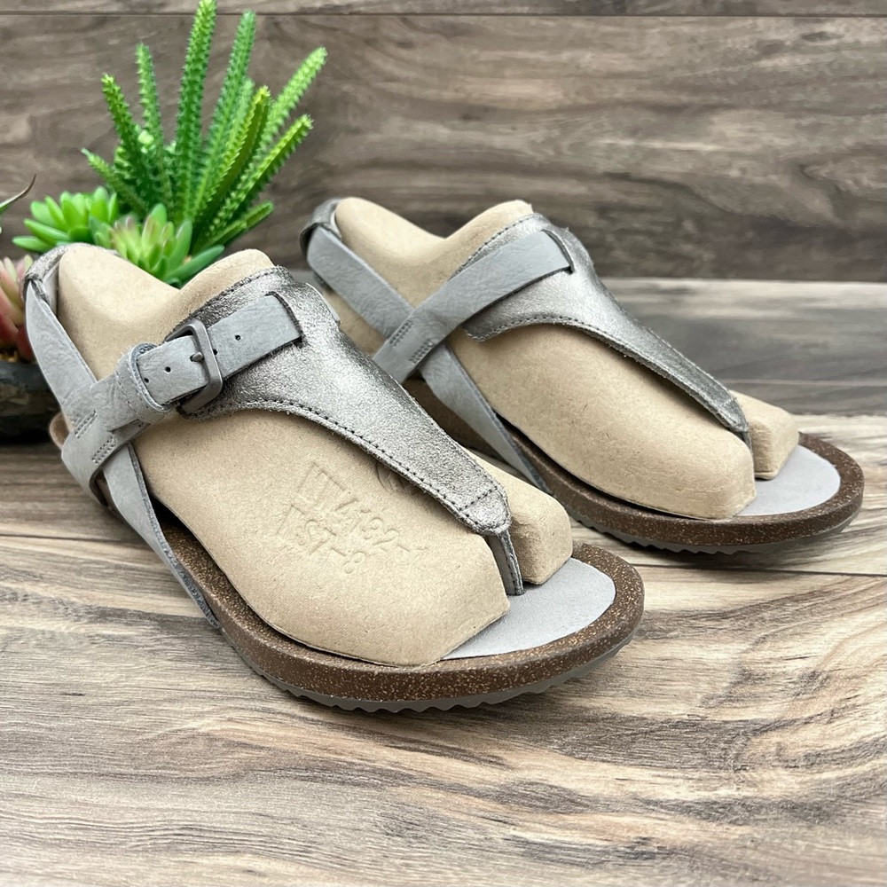 NIB Teva Mahonia 3-Point Slingback Wedge Thong Sandal Metallic Gray Leather 8 39 - Picture 5 of 12